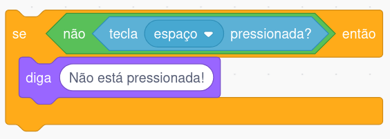 Bloco 'se ... então' que só executa se a tecla espaço não está pressionada