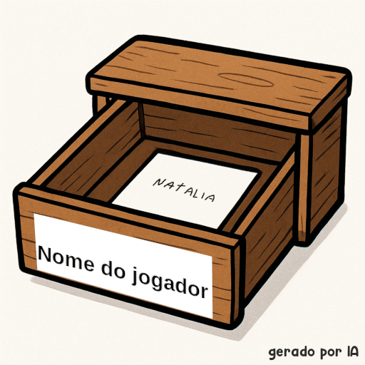 A mesma gaveta, agora com uma etiqueta de identificação escrito 'nome do jogador'